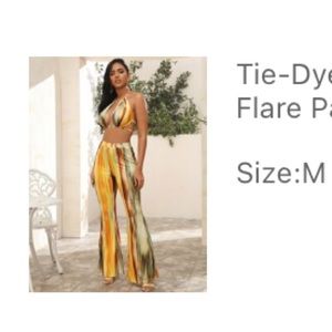 Light colored halter top and flare pants set M